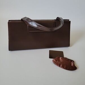 Palizzio Vintage Structured Purse Chocolate Brown Leather 50s Minimalist Retro